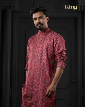 Terracotta Red Sequins Cotton Panjabi